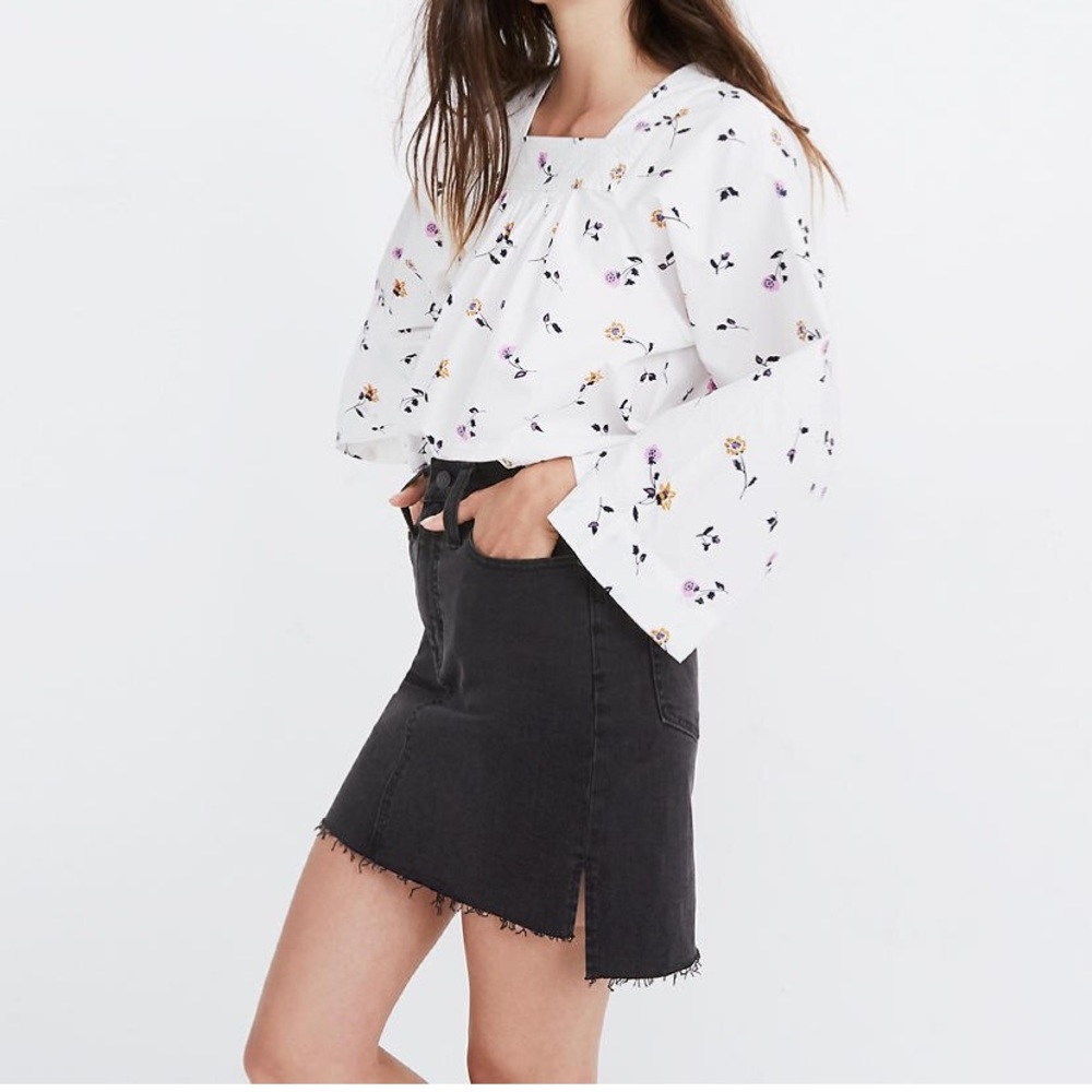 Stretchy Denim Straight Mini Skirt, Step-Hem, 26